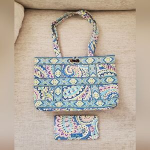 Vera Bradley Small Tic Tac Tote & Checkbook Cover in Capri Blue